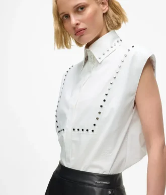 Camisa de popeline com tachas