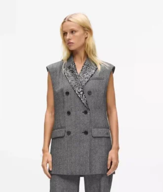 Colete de tweed com lapela de lantejoulas