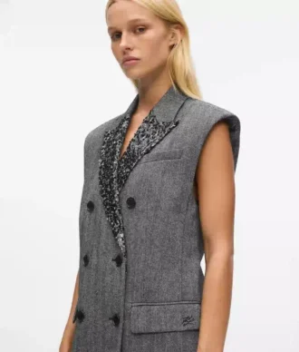 Colete de tweed com lapela de lantejoulas
