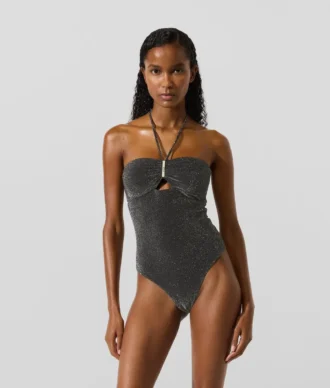 Fato de banho metálico com decote halter